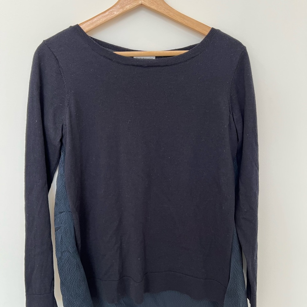 Club Monaco Blue Long Sleeve Fitted Sweatshirt with Bateau Neckline
